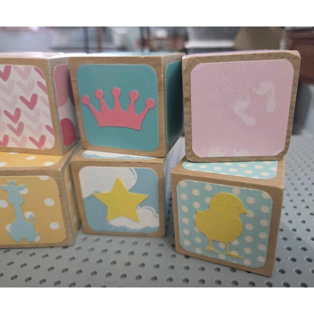 Baby Girl Nursery Wooden Blocks Solid Wood Decor Handmade 6 Pc Lot - Picture 2 of 5